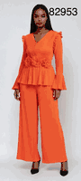 For Her <br> (2026) <br> FH82953 <br> <br> Orange <br> One-Size<BR><BR>Pleated Peplum Pant Set with Floral Waist Detail