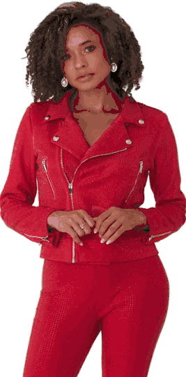 ForHer <br> (2025) <br> FH82022 <br> <br> Red <br> S M L XL 1x 2x<BR><BR>Suede Moto Jacket with Allover Diamonds