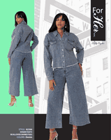 ForHer <br> (2025) <br> FH82396 <br> <br> Denim-Blue <br> S M L XL 1x 2x<BR><BR>Rhinestone Denim Culotte Pants