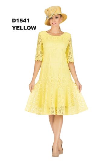 Giovanna <br> (2025) <br> GVD1541 <br> <br> Yellow <br>  10 12 14 16 18  <br> 16w 18w 20w 22w 24w <br><br>1pc Embroidery Lux Lace Pleated Flare Dress