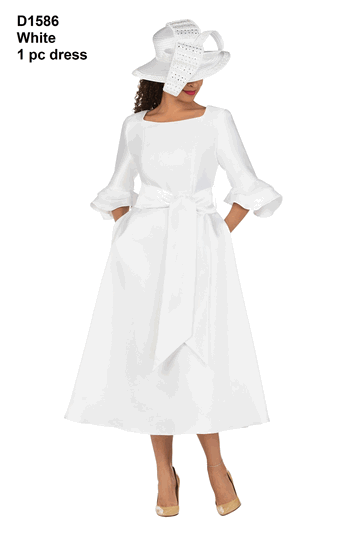 Giovanna <br> (2026) <br> GVD1586 <br> <br> White <br> 8 10 12 14 16 18 <br> 14w 16w 18w 20w 22w 24w 26w 28w<br><br>Silky Twill Ruffle Sleeve A-line Sash Dress