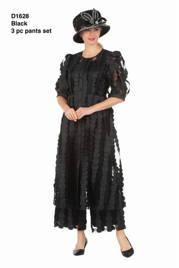 Giovanna <br> (2025) <br> GVD1628 <br> <br> Black <br> 8 10 12 14 16 18 <br> 16w 18w 20w 22w 24w 26w<br><br>3pc Sheer Long Jkt, Cami+Pants Set