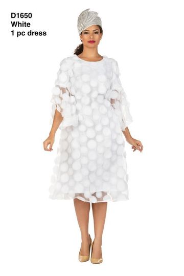 Giovanna <br> (2026) <br> GVD1650 <br> <br> White <br> 8 10 12 14 16 18 <br> 14w 16w 18w 20w 22w 24w 26w 28w <br><br>Bell Sleeve A-line Dress w/Circular Petals Decor