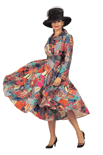 Giovanna <br> (2025) <br> GVD1661 <br> <br> Fuchsia <br>  10 12 14 16 18 <br> 14w 16w 18w 20w 22w 24w <br><br>Shawl Collar Multi Print Dress w/ BELT