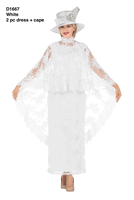 Giovanna <br> (2026) <br> GVD1667-Wh <br> <br> White <br> 8 10 12 14 16 18<br>14w 16w 18w 20w 22w 24w 26w 28w<br><br>2 Piece Luxury Lace Dress & Stand Collar Cape