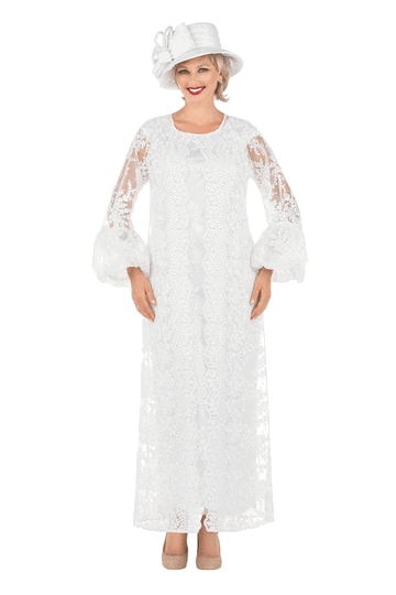 Giovanna <br> (2026) <br> GVD1670 <br> <br> White <br> 10 12 14 16 18<br>  14w 16w 18w 20w 22w 24w 26w 28w<br><br>2pc Lux Lace Dress & Long Jacket