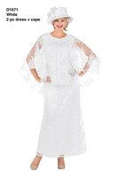 Giovanna <br> (2026) <br> GVD1671-Wh <br> <br> White <br> 8 10 12 14 16 18<br>14w 16w 18w 20w 22w 24w 26w 28w<br><br>2 Piece Luxury Lace Gown w/ Cape
