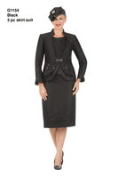 Giovanna <br> (2026) <br> GVG1154 <br> <br> Black <br> 8 10 12 14 16 18 <br> 14w 16w 18w 20w 22w 24w 26w<br><br>3pc Floral Print Brocade Peplum Jacket Skirt Suit