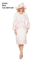 Giovanna <br> (2026) <br> GVG1154 <br> <br> Pink <br> 8 10 12 14 16 18 <br> 14w 16w 18w 20w 22w 24w <br><br>3pc Floral Print Brocade Peplum Jacket Skirt Suit