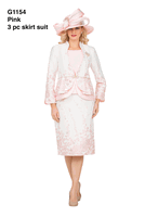 Giovanna <br> (2026) <br> GVG1154 <br> <br> Pink-Multi <br> 8 10 12 14 16 18 <br> 14w 16w 18w 20w 22w 24w<br><br>3pc Floral Print Brocade Peplum Jacket Skirt Suit