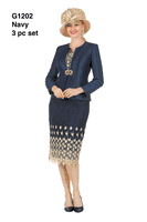 Giovanna <br> (2026) <br> GVG1202 <br> <br> Navy <br> 8 10 12 14 16 18 20 22 24<br><br>3pc Silk Twill/Lace Combo Two-tone Skirt Suit