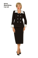 Giovanna <br> (2025) <br> GVs0742 <br> <br> BLACK/WHITE <br> �8 10 12 14 16 18 <br> � 16w 18w 20w 22w 24w<br><br>2pc Dbl Breasted Skt Suit w/ Organza Collar&Cuff <br><br>