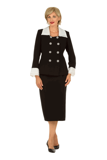 Giovanna <br> (2025) <br> GVs0742 <br> <br> BLACK/WHITE <br> �8 10 12 14 16 18 <br> � 16w 18w 20w 22w 24w<br><br>2pc Dbl Breasted Skt Suit w/ Organza Collar&Cuff <br><br>