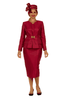 Giovanna <br> (2025) <br> GV0978 <br> <br> Burgundy <br> 8 10 12 14 16 18 <br> 16w 18w 20w 22w 24w 26w <br><br>3pc Silky Twill Collarless Peplum Jacket Skirt Suit
