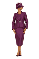Giovanna <br> (2025) <br> GV0979 <br> <br> Eggplant <br> 8 10 12 14 16 18 <br> 16w 18w 20w 22w 24w 26w <br><br>3pc Silky Twill Notch Stoned Collar Skirt Suit