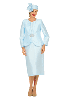 Giovanna <br> (2025) <br> GV0980 <br> <br> Ice-Blue <br> 8 10 12 14 16 18 <br> 16w 18w 20w 22w 24w 26w <br><br>3pc Silky Twill Skirt Suit w/ Layered Designs