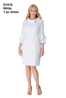 Giovanna <br> (2026) <br> GVD1518-Wh <br> <br> White <br> 8 10 12 14 16 18<br>14w 16w 18w 20w 22w 24w 26w<br><br>Draped Collar Bell Sleeve Shift Dress