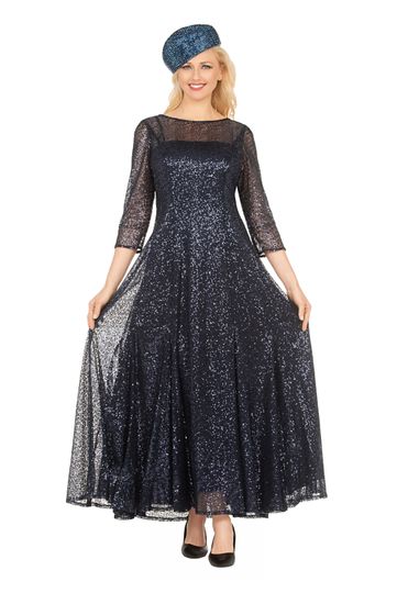 Giovanna <br> (2025) <br> GVD1602 <br> <br> Navy <br> 10 12 14 16 18 20 <br><br>Evening Dress w/ See-thru Sleeves <br><br>