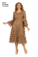 Giovanna <br> (2026) <br> GVD1650 <br> <br> Chocolate <br> 8 10 12 14 16 18 <br> 14w 16w 18w 20w 22w 24w 26w 28w <br><br>Bell Sleeve A-line Dress w/Circular Petals Decor