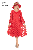 Giovanna <br> (2026) <br> GVD1650 <br> <br> Red <br> 8 10 12 14 16 18 <br> 14w 16w 18w 20w 22w 24w 26w 28w <br><br>Bell Sleeve A-line Dress w/Circular Petals Decor