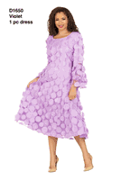 Giovanna <br> (2026) <br> GVD1650 <br> <br> Violet <br> 8 10 12 14 16 18 <br> 14w 16w 18w 20w 22w 24w 26w 28w <br><br>Bell Sleeve A-line Dress w/Circular Petals Decor