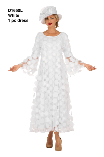 Giovanna <br> (2026) <br> GVD1650L <br> <br> White <br> 8 10 12 14 16 18 <br> 16w 18w 20w 22w 24w 26w 28w<br><br>Elegant 3D Dot Mesh Bell Sleeve Maxi Dress