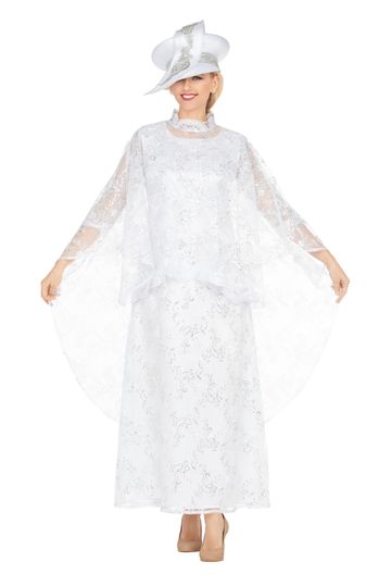Giovanna <br> (2025) <br> GVD1667b <br> <br> White <br> 8 10 12 14 16 18 <br><br>2pc Lux Sequined Lace Dress + Hi-low Cape