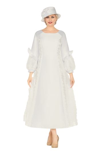 Giovanna <br> (2025) <br> GVD1669 <br> <br> Ivory <br> 8 10 12 14 16 18 <br> 16w 18w 20w 22w 24w 26w 28w<br><br>A-line Balloon Sleeve Dress w/ Circles Design