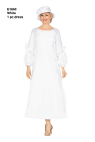 Giovanna <br> (2026) <br> GVD1669-Wh <br> <br> White <br> 8 10 12 14 16 18<br>16w 18w 20w 22w 24w 26w 28w<br><br>A-line Balloon Sleeve Dress w/ Circular Petal Design