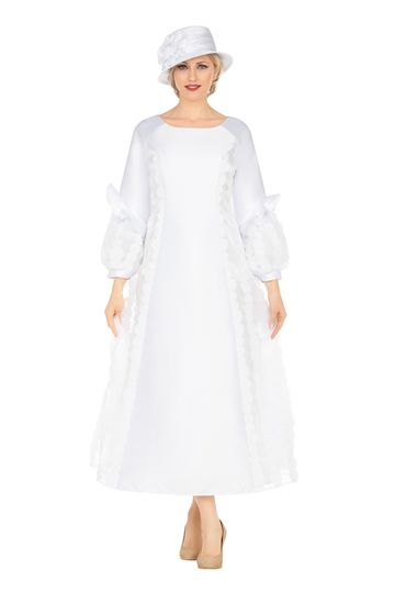 Giovanna <br> (2025) <br> GVD1669 <br> <br> White <br> 8 10 12 14 16 18 <br> 16w 18w 20w 22w 24w 26w 28w<br><br>A-line Balloon Sleeve Dress w/ Circles Design