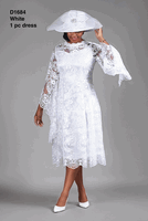 Giovanna <br> (2026) <br> GVD1684 <br> <br> White <br> 8 10 12 14 16 18 <br> 14w 16w 18w 20w 22w 24w 26w 28w<br><br>White Lace A-Line Dress with Draped Sheer Sleeves