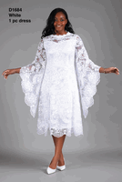 Giovanna <br> (2026) <br> GVD1684-Wh <br> <br> White <br> 8 10 12 14 16 18<br>16w 18w 20w 22w 24w 26w<br><br>Lace A-line Dress w/ Oversized Bell Sleeves