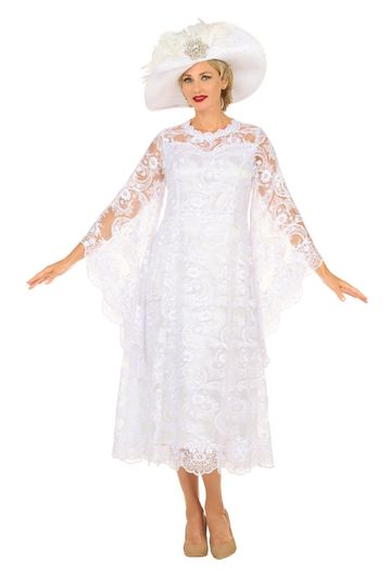 Giovanna <br> (2025) <br> GVD1684L <br> <br> White <br> 8 10 12 14 16 18 <br> 16w 18w 20w 22w 24w 26w 28w<br><br>Lace A-line Dress w/ Oversize Bell Sleeves - Long Length 52/53" (Missy) 54/56" (Plus)