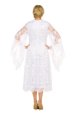 Giovanna <br> (2025) <br> GVD1684L <br> <br> White <br> 8 10 12 14 16 18 <br> 16w 18w 20w 22w 24w 26w 28w<br><br>Lace A-line Dress w/ Oversize Bell Sleeves - Long Length 52/53" (Missy) 54/56" (Plus)