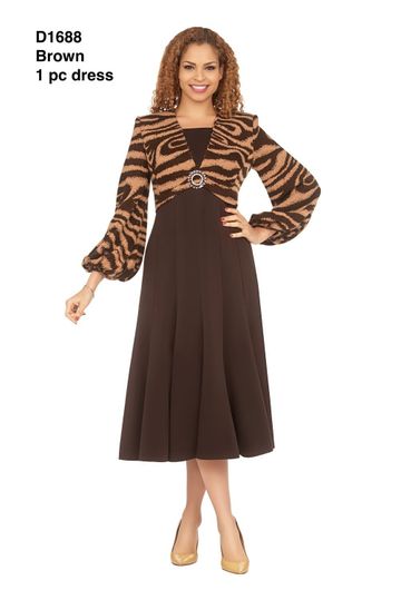 Giovanna <br> (2026) <br> GVD1688 <br> <br> Brown <br> 8 10 12 14 16 18 <br> 16w 18w 20w 22w 24w<br><br>Faux 2pc A-line Knit & Crepe Dress