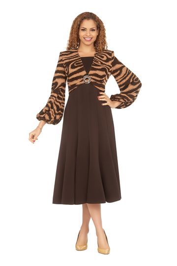 Giovanna <br> (2025) <br> GVD1688 <br> <br> Brown <br> 8 10 12 14 16 18 <br> 16w 18w 20w 22w 24w<br><br>Faux 2pc A-line Knit & Crepe Dress