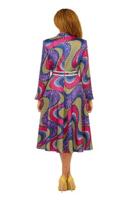 Giovanna <br> (2025) <br> GVD1690 <br> <br> Purple-Multi <br> 8 10 12 14 16 18 20 22<br><br>A-line LS Print Dress w/ Waistline Detail & Brooch Giovanna <br> (2025) <br> GVD1690 <br> <br> Purple-Multi <br> 8 10 12 14 16 18 20 22<br><br>A-line LS Print Dress w/ Waistline Detail & Brooch