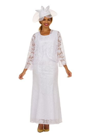 Giovanna <br> (2025) <br> GVD7209B <br> <br> White <br> 8 10 12 14 16 18 <br>  14w 16w 18w 20w 22w 24w 26w 28w<br><br>2pc Lace Maxi Dress with Sheer Bolero Jacket