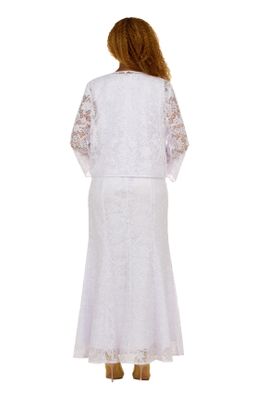 Giovanna <br> (2025) <br> GVD7209B <br> <br> White <br> 8 10 12 14 16 18 <br>  14w 16w 18w 20w 22w 24w 26w 28w<br><br>2pc Lace Maxi Dress with Sheer Bolero Jacket