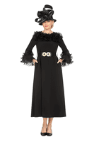 Giovanna <br> (2025) <br> GVD7212 <br> <br> Black <br> 8 10 12 14 16 18 <br> 16w 18w 20w 22w 24w<br><br>Belted A-line Dress in Stretch Crepe & Organza