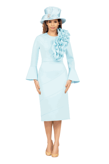 Giovanna <br> (2026) <br> GVDP2401 <br> <br> Blue <br> S M L XL 1x 2x 3x 4x<br><br>Oversize Ruffle Bell Sleeve Scuba Dress