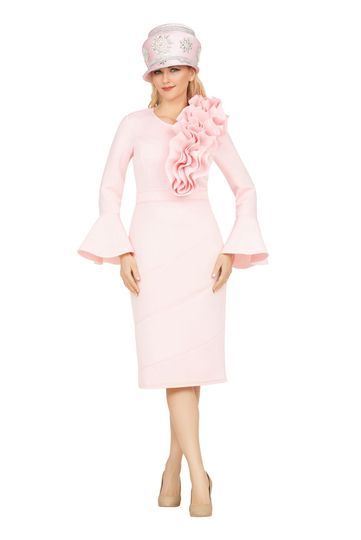 Giovanna <br> (2025) <br> GVDP2401 <br> <br> Pink <br> S M L XL 1x 2x 3x 4x <br><br>Oversize Ruffle Bell Sleeve Scuba Dress <br><br>