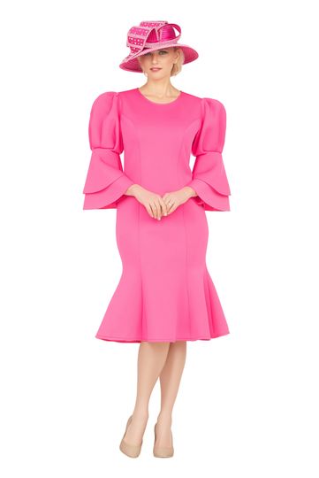 Giovanna <br> (2025) <br> GVDP2402 <br> <br> Fuchsia <br> S M L XL 1x 2x 3x 4x <br><br>Puff Bell Sleeve Scuba Dress w/ Mermaid Sweep <br><br>
