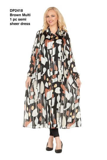 Giovanna <br> (2025) <br> GVDP2418 <br> <br> Brown/Multi <br> M L XL 1x 2x <br><br>Chiffon Shirt Dress in Abstract Print <br><br>