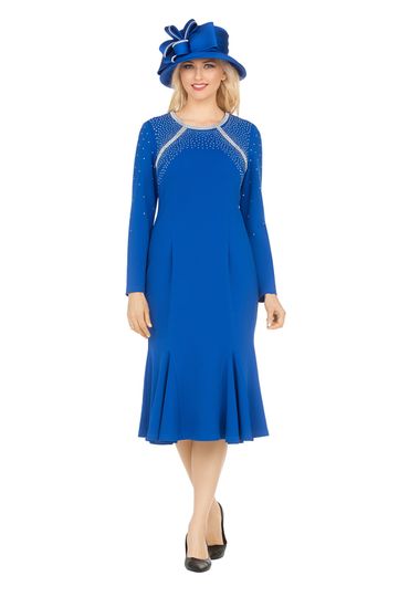 Giovanna <br> (2025) <br> GVDP2423 <br> <br> Royal <br> S M L XL 1x 2x 3x 4x <br><br>Stretch Crepe Sheath Dress w/ Stoned Strips <br><br>