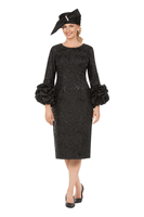 Giovanna <br> (2026) <br> GVDP2424 <br> <br> Black <br> S M L XL 1x 2x 3x<br><br>Metallic Brocade Rosette-Cuff Midi Dress