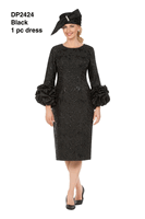 Giovanna <br> (2026) <br> GVDP2424 <br> <br> Black <br> S M L XL 1X 2X 3X<br><br>Metallic Brocade Rosette-Cuff Midi Dress
