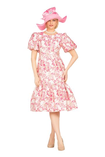 Giovanna <br> (2025) <br> GVDP2425 <br> <br> Hot-Pink <br> M L XL 1x 2x 3x<br><br>Floral Brocade Short Balloon Sleeve Mermaid Dress <br><br>