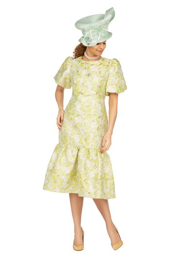 Giovanna <br> (2025) <br> GVDP2425 <br> <br> Lime <br> M L XL 1x 2x 3x<br><br>Floral Brocade Short Balloon Sleeve Mermaid Dress <br><br>