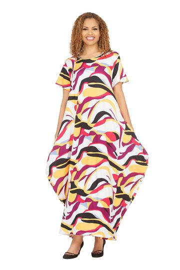 Giovanna <br> (2025) <br> GVDP2426 <br> <br> Dark-Violet <br> M L XL 1x 2x 3x 4x <br><br>Short Sleeve Jersey Knit Abstract Print Maxi Dress <br><br>